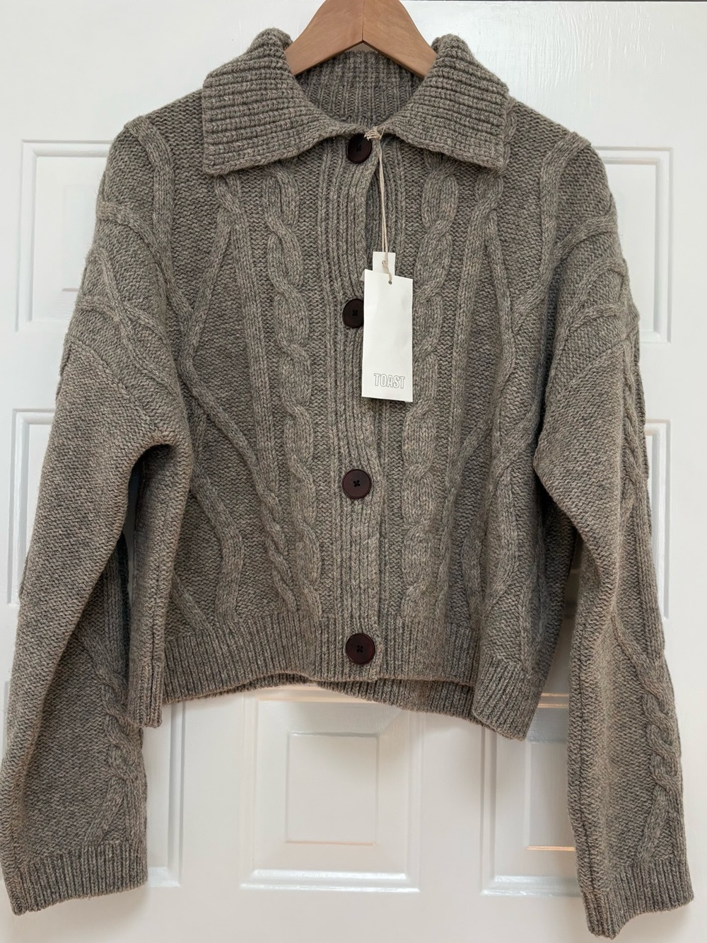 NWT Chunky Cable Knit Button-Up Cardigan in Taupe